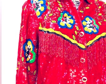 Vintage 80’s Modi Western Sequin Jacket with Beaded Fringe