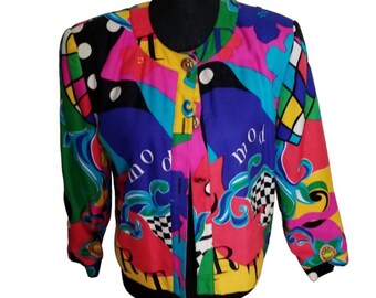 Vintage Adrienne Vittadini Silk Color Block Jacket