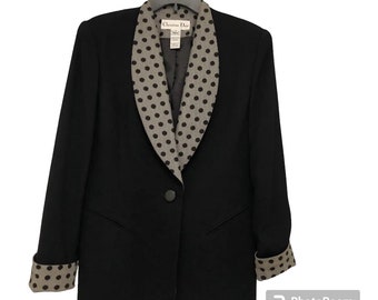 Vintage Christian Dior Black White Polka Dot Stripe Blazer