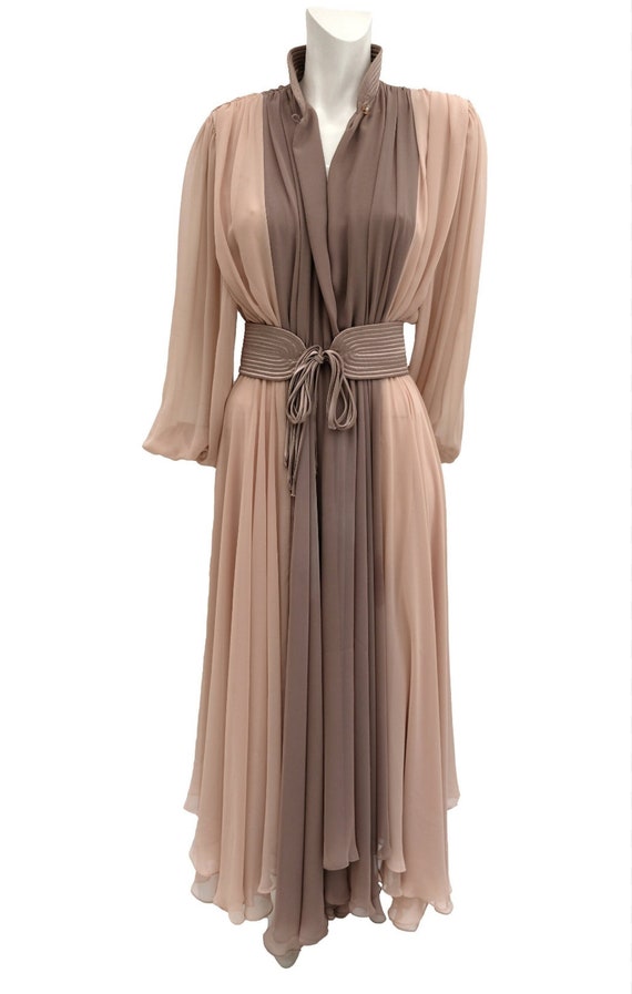 Wayne Clark 2 Tone Beige Chiffon Dress with Satin 