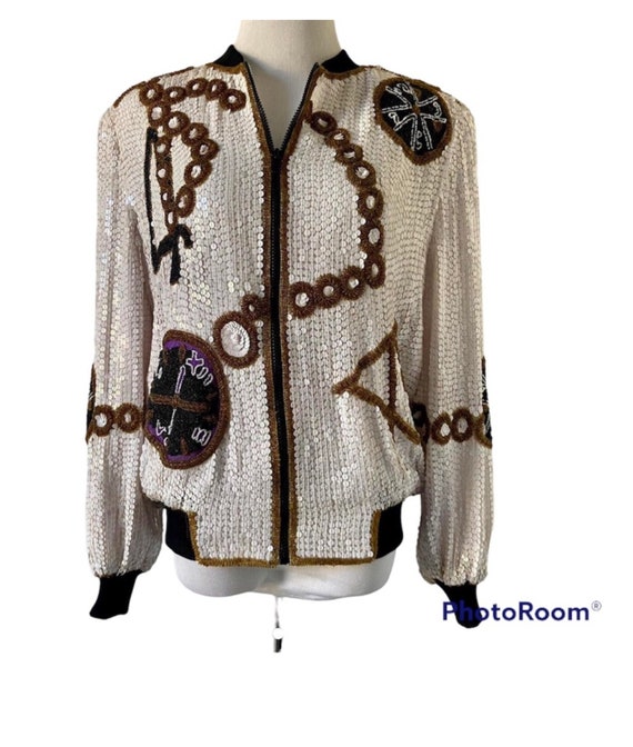 1980’s Carina Sequin Beaded Bomber Jacket - image 1