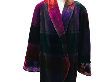 Regal Plush Vintage Aztec Faux Fur Coat Western Wear Style Vibrant Colors