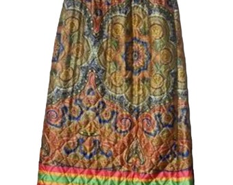 1970s Quilted Maxi Satin Gold Cooper Paisley Skirt