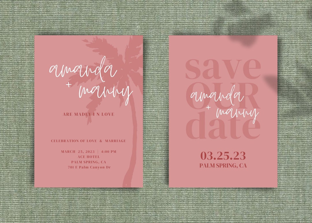 Palm Tree Wedding Invitation Minimalist Save the Date Etsy