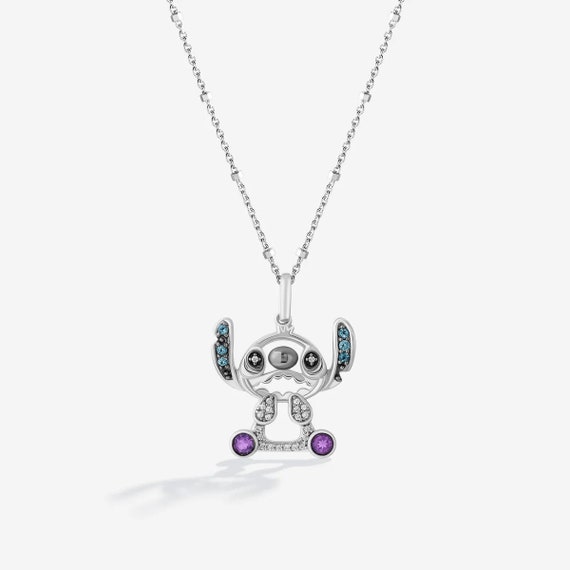 Disney Stitch Necklace With Accent Diamonds Lilo Stitch Women s Pendant in 925 Sterling Silver Perfect Anniversary Gift Disney Jewelry Etsy