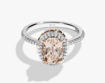Galactic Royalty Women's Ring 1/6 CT.TW. White Diamonds and Morganite True Two Tone Ring in 925 Sterling Silver | Anniversary Gift