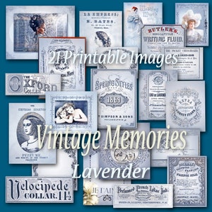 21 Printable Vintage Ephemera Images Lavender Blue Antique Labels Junk Journal kit Scrapbook Photo Art Digital Paper Card Making Insert Tags
