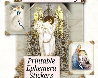 Digital Printable Ladies in Whimsy Vintage Ephemera Stickers Clip Art Retro Designs Journal Tag Insert Collage Decoupage Antique Graphics