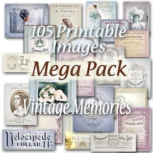 105 Printable Vintage French Ephemera Images Mega Pack, Ladies Photo Floral Postcard Label Journal Kit Scrapbook Tag Insert Digital Download