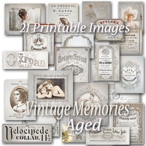 21 Printable vintage Ephemera Images Aged Antique Label Junk Journal kit Scrapbook Photo Art Digital Paper Card Making Postcard Floral Label