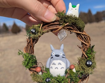 Forest Spirit Wreath l Totoro l Ghibli l Sprite l 4 inches l Crystal l Magical l Decor