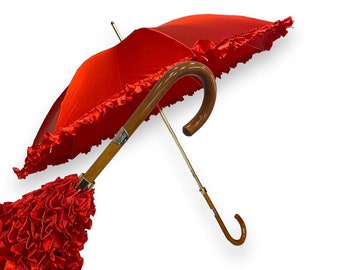 Parapluie pour Femme "style 800" Couleur Rouge Manche en canne de Malacca artisanat Parapluies Domizio depuis 1989 Fabriqué en Italie