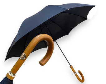 Spillo model umbrella with Malacca cane knob. Made in Italy craftsmanship. Domizio umbrellas since 1989