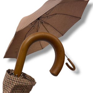 Unisex telescopic umbrella steel frame manual opening Malacca cane handle Scottish pattern Ombrelli Domizio since 1989
