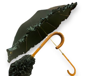 Classic Women&#39;s Umbrella &quot;800 style&quot; Malacca cane handle handcrafted Ombrelli Domizio since 1989 Made in Italy