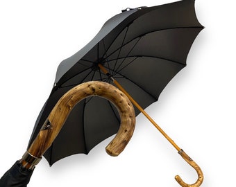 Classic umbrella with broom wood handle, 10 ribs, black color - Craftsmanship Domizio umbrellas made in Italy