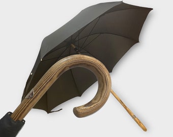 Parapluie bâton entier en bois d'Hickory blond, pointe de corne - Parapluies Domizio fabriqués à la main depuis 1989 Made in Italy