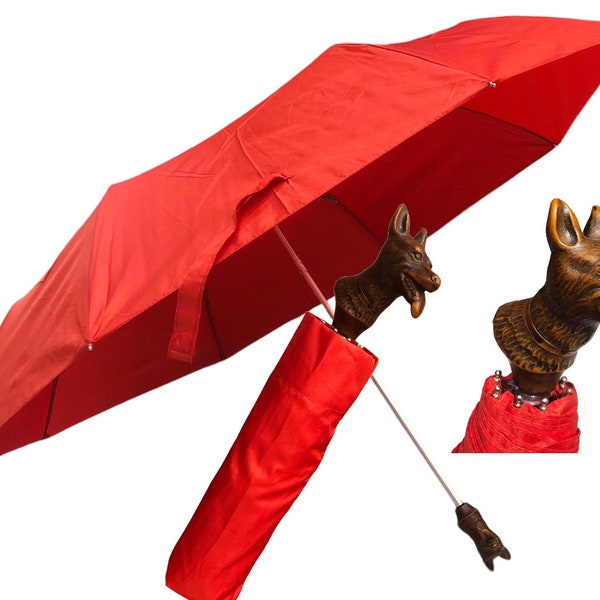 Mini ombrello con manico in vetroresina testina Cane Lupo struttura alluminio e fibra super leggero Ombrelli Domizio dal 1989