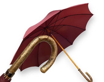 Umbrella with hazelnut wood handle, burgundy color - Craftsmanship Domizio umbrellas since 1989 Made in Italy