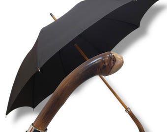 Classic Umbrella, Chestnut root handle Black color Handcrafted Ombrelli Domizio since 1989 Made in Italy