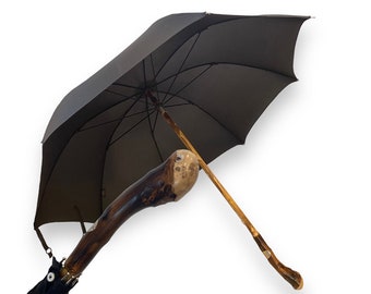 Umbrella with Chestnut Root, full shaft, horn tip, artisanal workmanship, Domizio umbrellas since 1989, Made in Italy