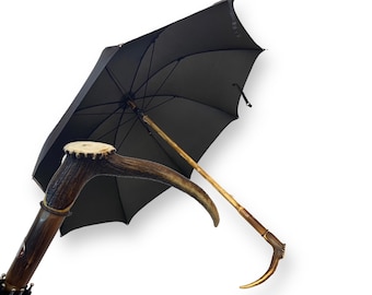 Umbrella with Deer Knob and Chestnut Stick, craftsmanship Domizio Umbrellas since 1989 - Made in Italy