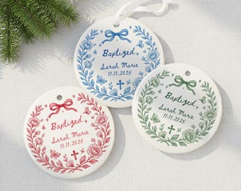 Personalized Baptism Ornament Floral Keepsake for Baby or Child