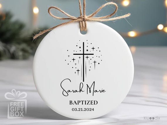 Personalized Baptism Ornament - Keepsake with Baby's Name and Date - Ceramic Christening Gift 2025 - Christmas Ornament