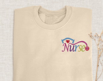 Embroidered Nurse Sweatshirt, Heart Stethoscope Sweatshirt, Registered Nurse Sweatshirt, Colorful Stethoscope Hoodie, Nursing School Hoodies