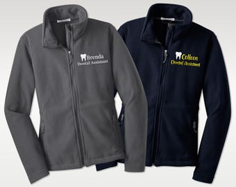 Personalized Embroidered Dental Fleece Jacket for Women | Custom Dentist Gift | Medical Uniform