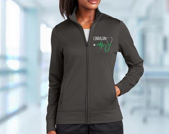 Personalized Embroidered Medical Sport Jacket for Women | Custom Name Stethoscope Design, Nurse Gift