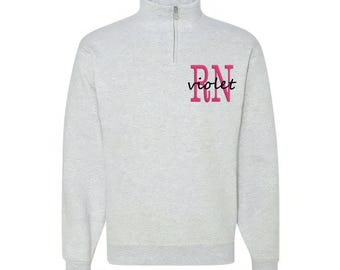 Personalized Embroidered Quarter Zip Sweatshirt for Nurses | Unisex Custom Medical Gift