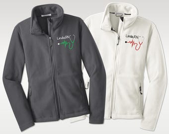 Personalized Embroidered Medical Fleece Jacket for Women | Custom Stethoscope Embroidery Design, Nurse Gift