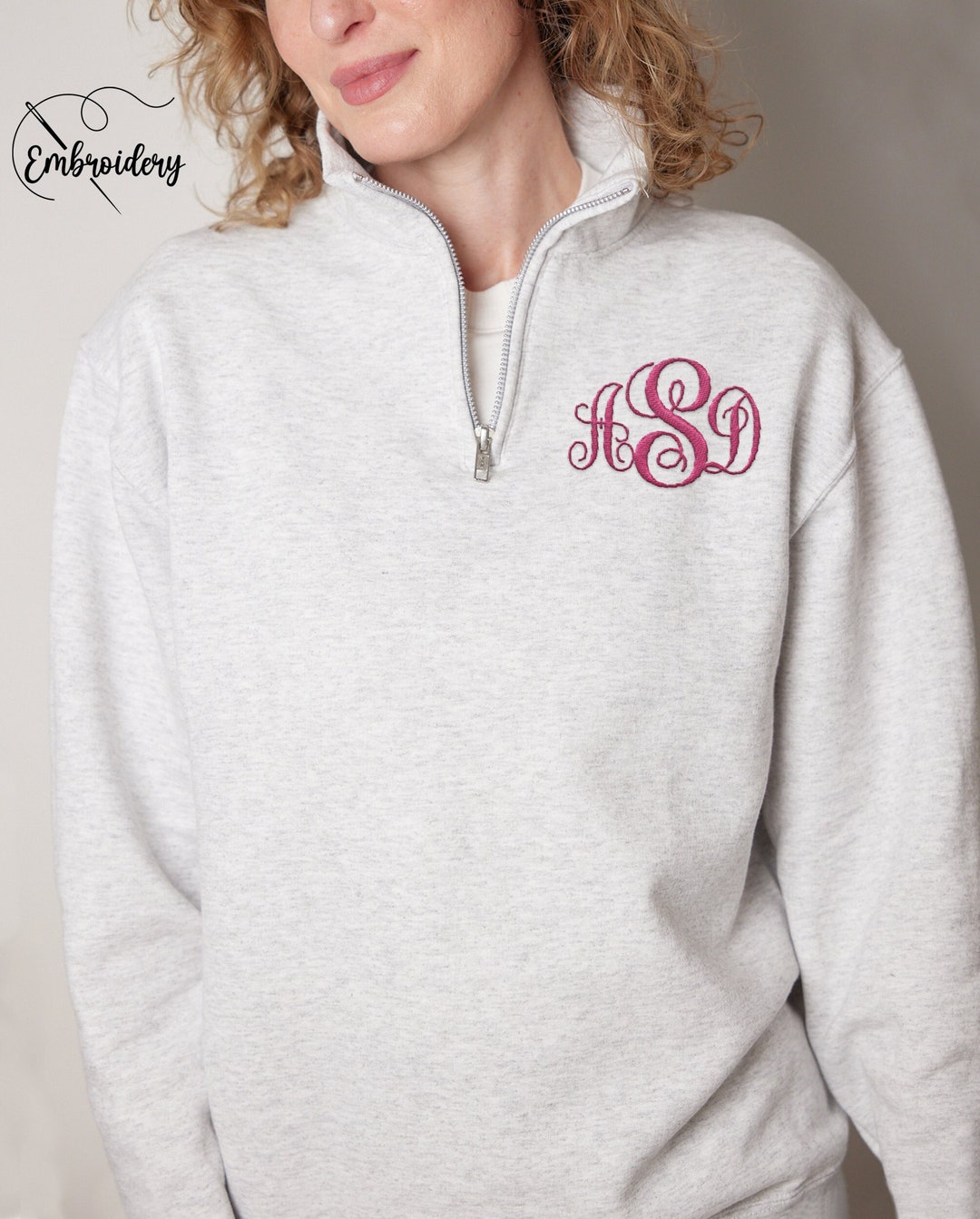 Custom Embroidered Quarter Zip Sweatshirt, Embroidered Monogrammed