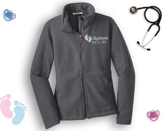 Personalized NICU Nurse Fleece Jacket for Women | Custom Embroidered Medical Jacket Gift