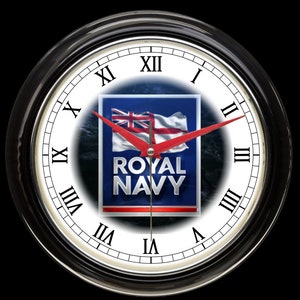 British armed forces The Royal Navy logo in a metal surround retro wall clock