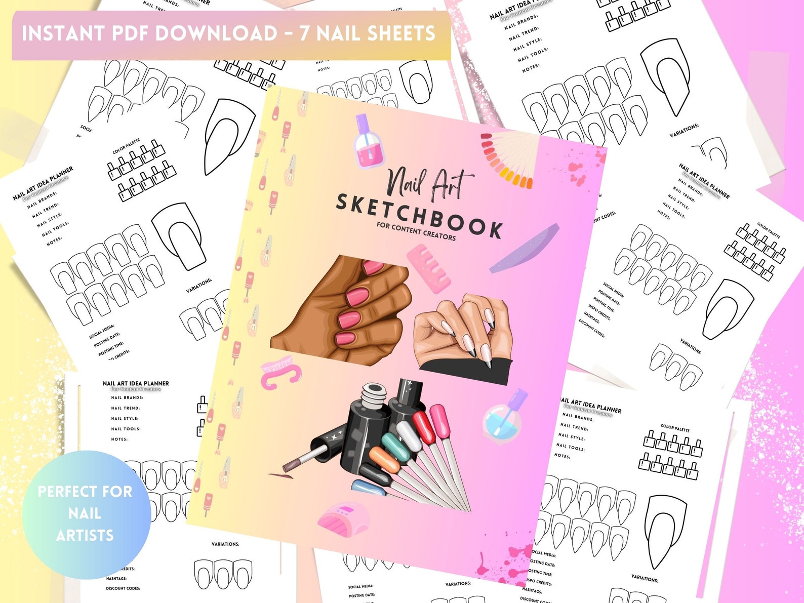Coffin Nail Art Sketchbook Printable Digital Template Nail Content ...