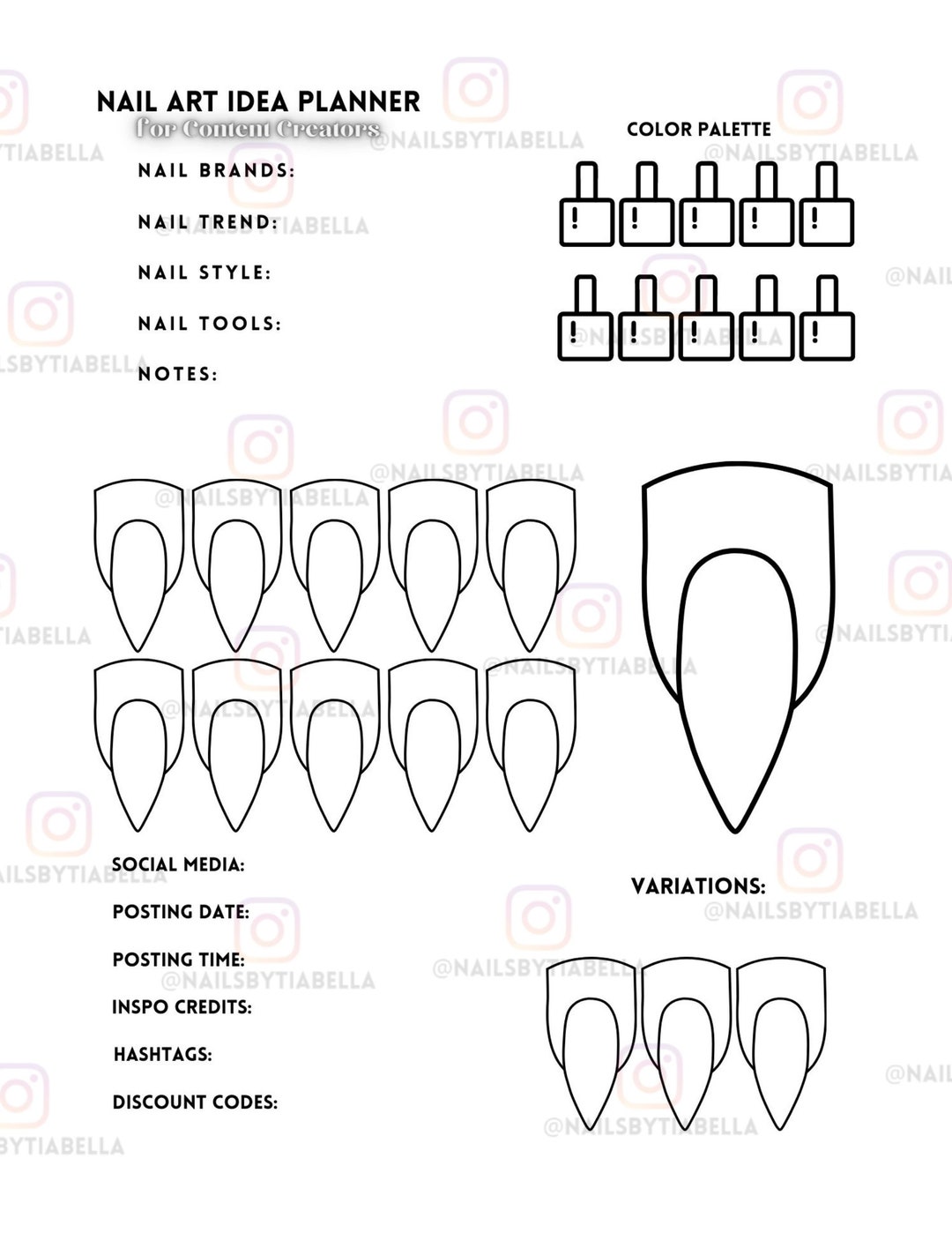 Stiletto Nail Art Sketchbook Printable Digital Template Nail Content Stiletto Nail Art Sketchbook Printable Digital Template Nail Content