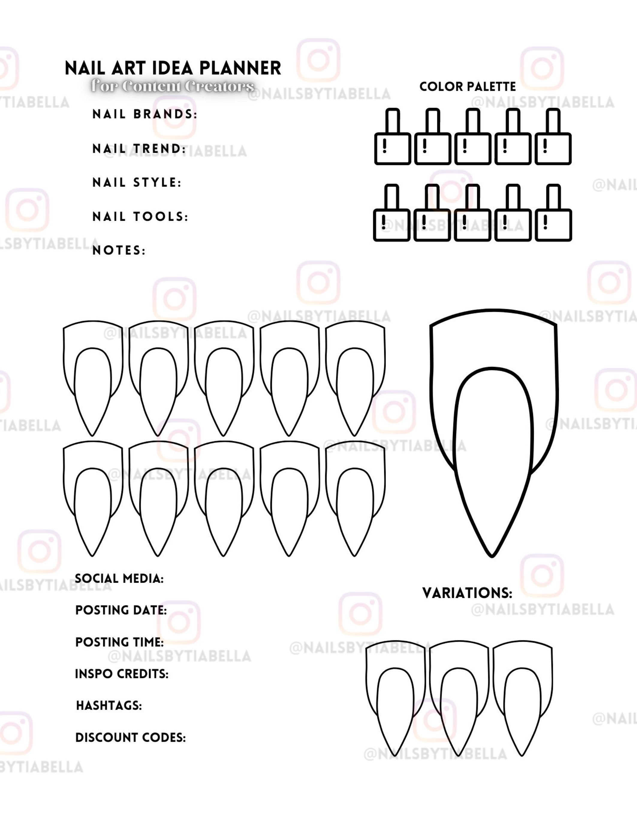 Nail Airbrush Templates LT5845 XL Stiletto, 12 Pcs 