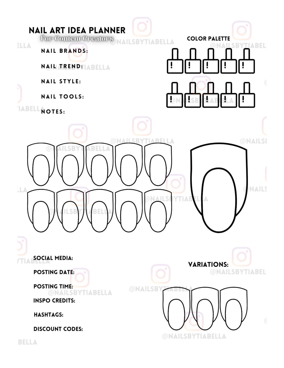Nail Art Sketchbook Printable Digital Template Nail Content Creators Nail Art Sketchbook Printable Digital Template Nail Content Creators