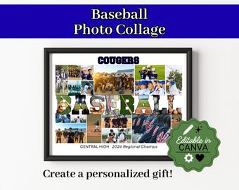 Bearbeitbares Baseball-Fotogeschenk, benutzerdefinierte Fotocollage-Baseballspielergeschenk, Senior Night Athlete Poster, Canva Template Baseball-Andenken