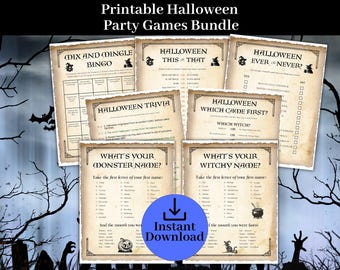 Halloween Party Games for Teens, Adult Halloween Party games, Find the Guest bingo, Would you rather, Ever or Never, Halloween Name game