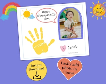 Grandparents Day Handprint Photo Gift,  Child Handprint Art Keepsake, Printable Kids Craft Activity, DIY Grandparent gift, Instant Download