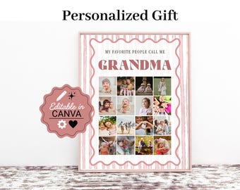 Grandma Photo Collage template, Photo gift for grandparents, Personalized gift for Grandma, Editable canva template, Gift from Grandkids