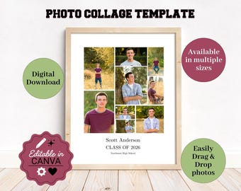 Senior Portraits Graduation Collage, Editable Photo collage template, Senior Memory Poster, Grad Announcement Canva Template Welcome sign