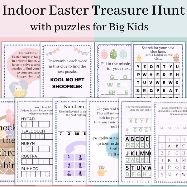 Easter Scavenger Hunt for Teens, Indoor Easter Treasure Hunt for Big Kids, Easter Basket Hunt for kids, preteen, teenagers