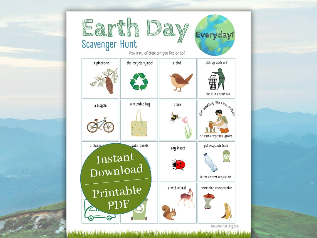 Earth Day Scavenger Hunt, Printable Outdoor Scavenger Hunt for Kids ...