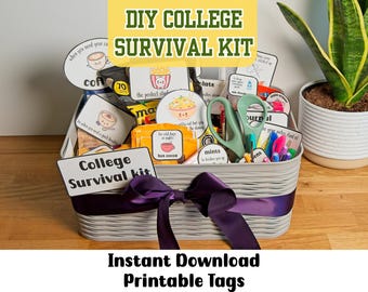 College Survival Kit Labels, Printable DIY Graduation Gift basket, College Care package, Class of 2026 gift, University send off gift