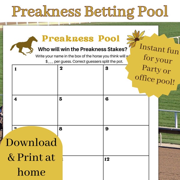 Horse Race Betting Games, Preakness Stakes Betting Pool, Home Betting Games Printable Horse Race Bet Preakness Party, Betting squares