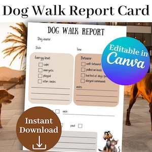 Informe de paseo canino imprimible, informe de paseo canino editable para paseadores, notas para paseadores, plantilla de notas para cuidadores, edición en Canva